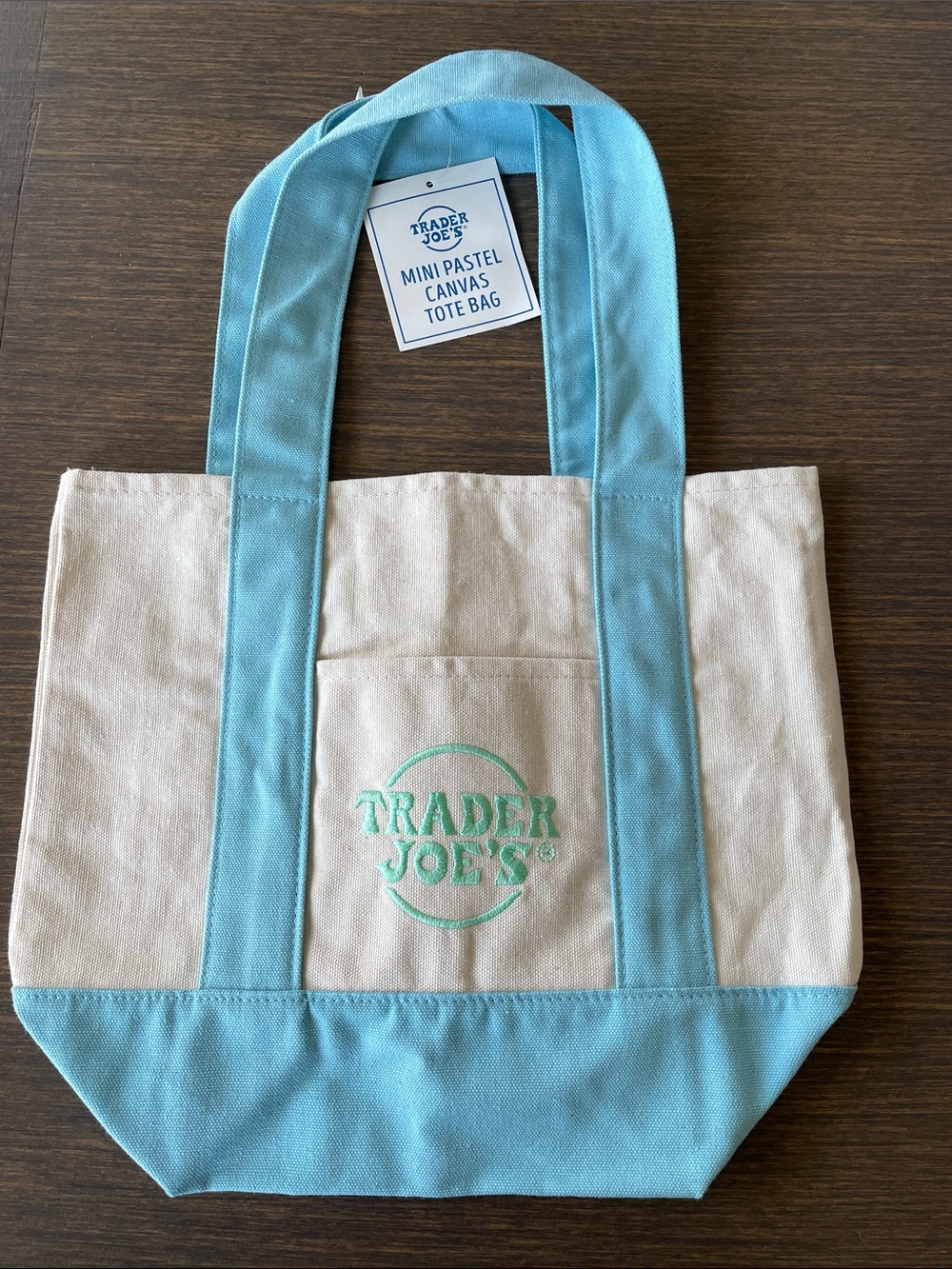 TRADER JOE’S MINI PASTEL CANVAS TOTE BAG Light Blue Cream 2026 Limited Edition